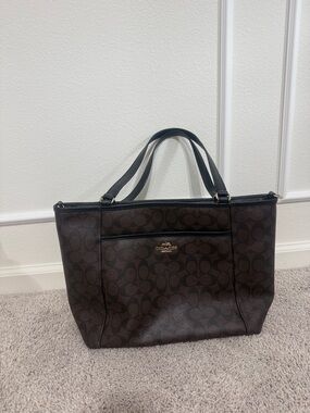 Coach Brown Signature Canvas Tote with Black Handles